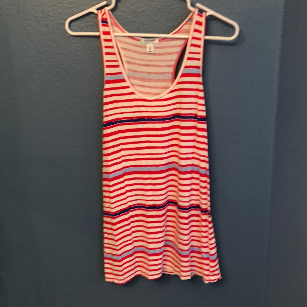 Red, white, and blue racer back tank top